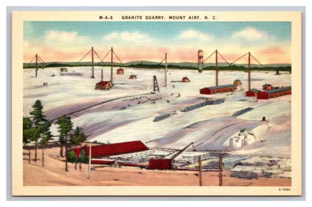 Mount Airy NC North Carolina Aerial View Granite Quarry Linen Postcard