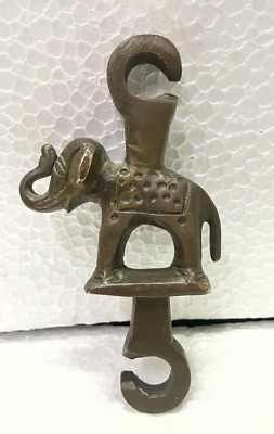 Old Vintage  Rich Patina Hand Carved Elephant Figure Brass Ceiling Hook Hanger