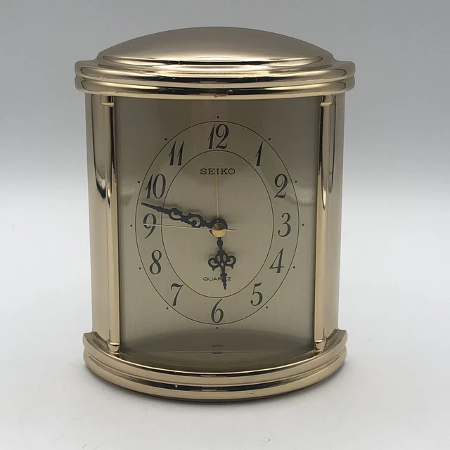 SEIKO QUARTZ JAPAN Table Mantle Battery Powered Gold Tone Clock QEJ226