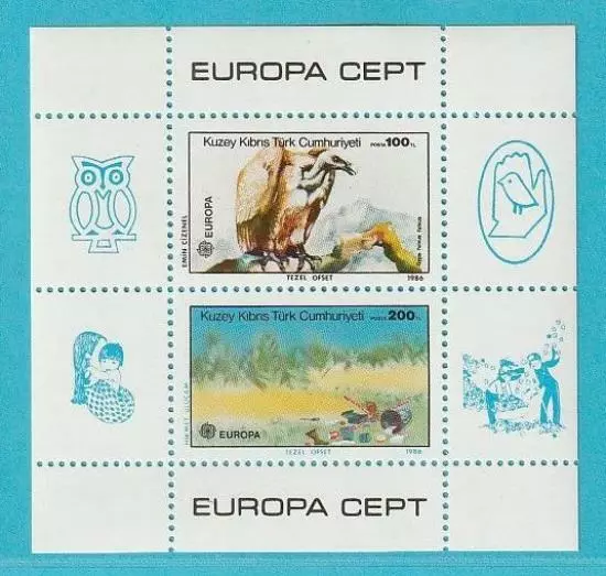 Türkisch Zypern Europa CEPT aus 1986 ** postfrisch Block 5 Natur Umwelt Vögel