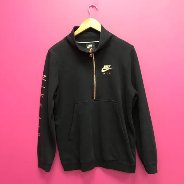 Nike Air Sweatshirt Size S Womens Black Rose Gold Pullover Zip Neck RMF50-JF