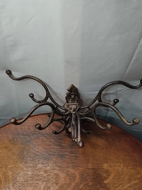 Cast Iron Victorian Wall Mount Hat Coat Rack 5 Hook Swivel Swing Arm Spider Web