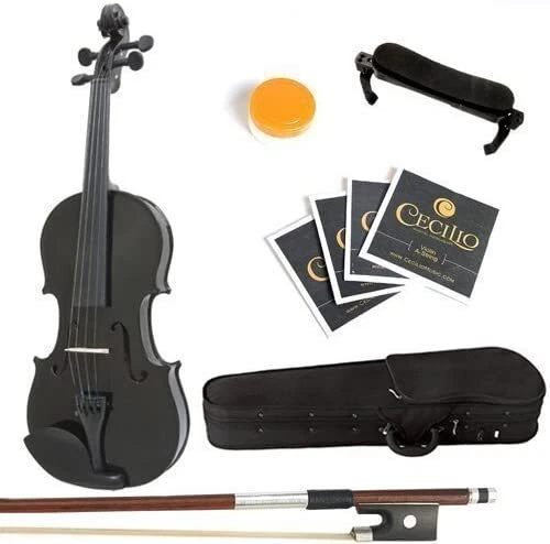 Mendini By Cecilio Violin For Beginners, Kids & Adults w/Hard Case, 4/4 - Black