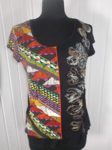 Tunique Tee-shirt 100% Lin IKKS — Taille S (36/38) — Imprimé Rock Tête De Mort PARIS — Occasion TB