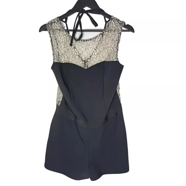 Naf Naf Womens Playsuit Size 10 (38 France) Black White Lace Trim Sleeveless