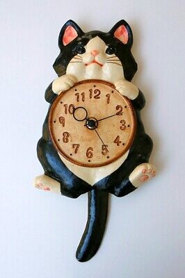 Lucky cat Japanese SETO ware porcelain Bicolor wall pendulum clock