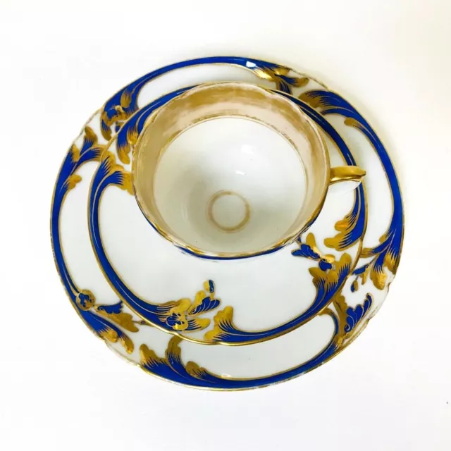 Cobalt Blue & Gold Decorated Old Paris Porcelain Trio Teacup Saucer & Plate #3