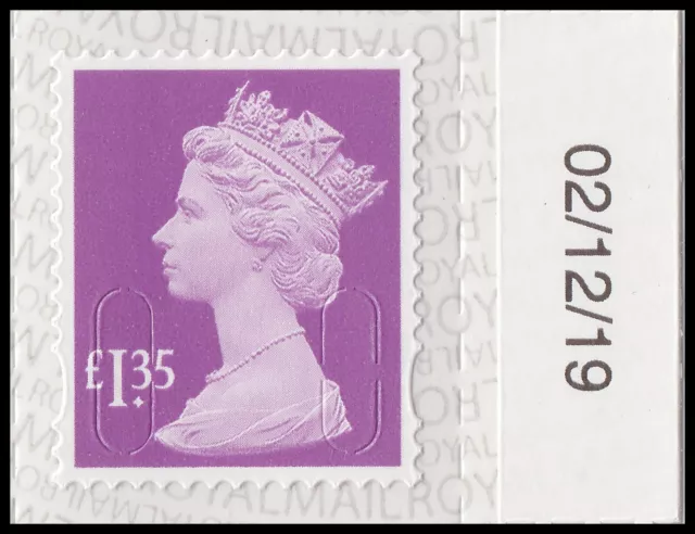 GB Machin Definitive Orchid Mauve £1.35 M19L date tab single MNH 2019