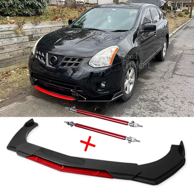 For Nissan Rogue Altima Carbon Look Front Bumper Lip Spoiler Splitter +Strut Rod