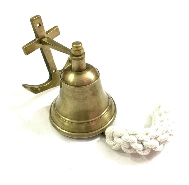 Campana de latón con acabado antiguo náutico con ancla, barco, barco,...