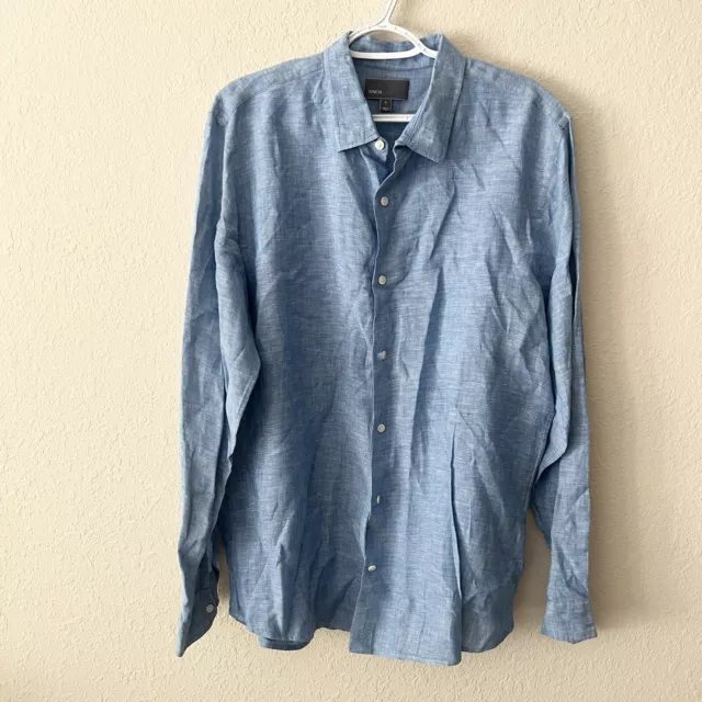 Vince 100% Linen Long Sleeve Button Down Shirt Blue Men’s Size XL