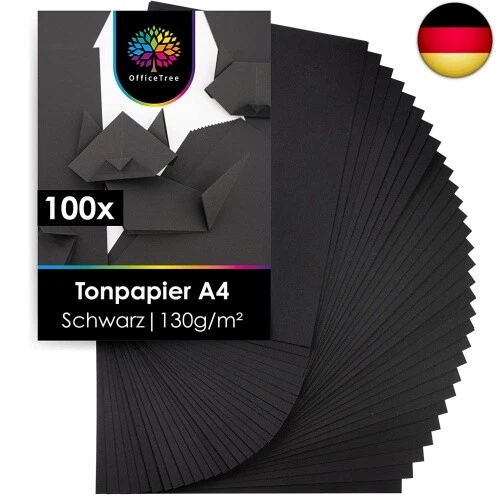 OfficeTree 100 x Tonpapier Schwarz A4 130g - Schwarzes Tonpapier A4 -