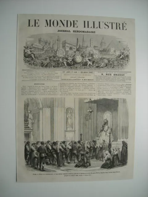 Caricatures 1867. Rome. Fetes Du Centenaire. Fideles Viennent Baiser Le Pied De