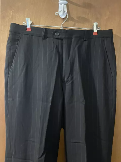 Armani Collezioni Men's Black & Blue Striped Flat Front Wool Dress Pants