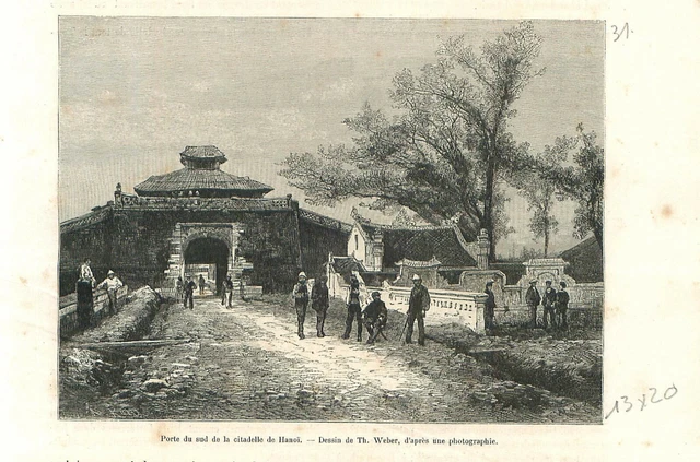 Porte du sud de la citadelle de Hanoï au Vietnam Tonkin Asie GRAVURE 1889