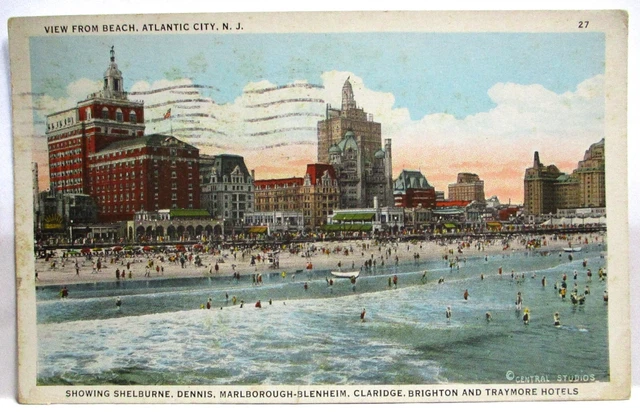 1931 Postcard Atlantic City Nj,Shelburne,Dennis,Marlborough Blenheim Hotels +