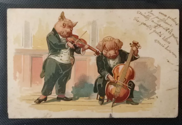 Carte Postale Ancienne - CPA - Fantaisie, Kitsch - Cochons Musiciens