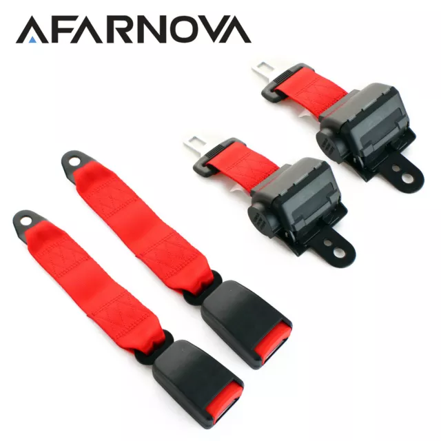 2X Fit Lnca 2 Point Harness Seat Strap Seat Belt Retractable Red Universal