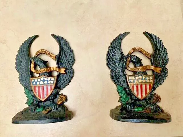 Antique American Eagle cast iron set EAGLE door stops or Book ends Americana.