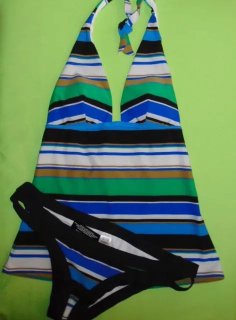 Next Striped Halterneck Tankini Set blue green black Size 14 Brand New Tags BNWT