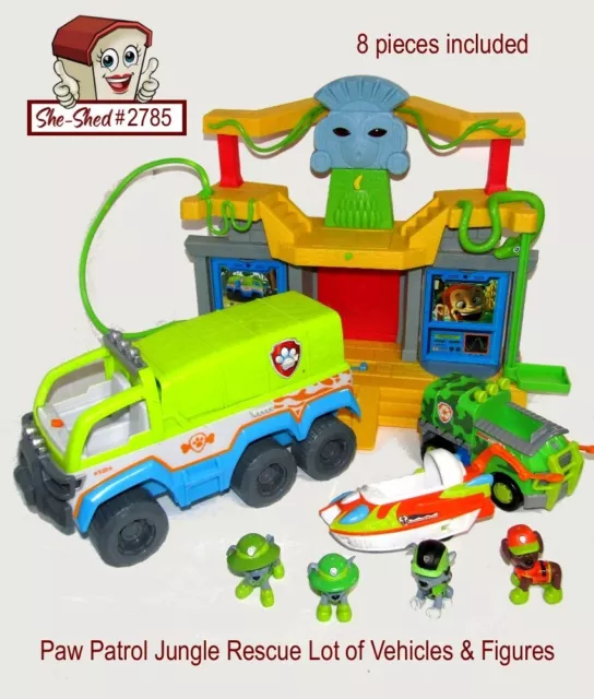 8 pc Paw Patrol Lot Monkey Temple, ROCKY Action Figures, Vehicles T-2785-SS