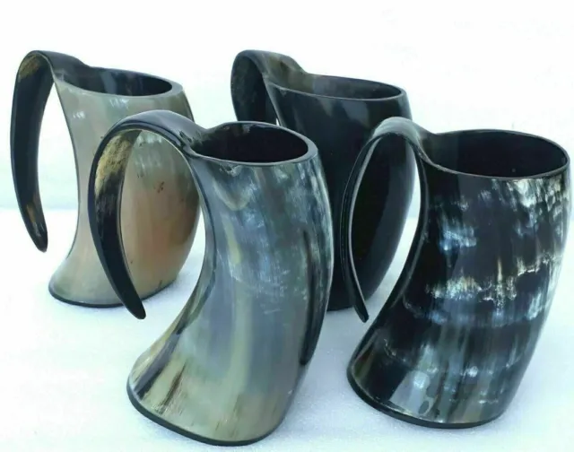 set of 4 Viking Drinking Horn Mug - 100% Authentic Beer Horn Tankard