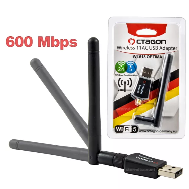 Octagon WL618 USB WLAN-Adapter 600 Mbit/s, 2,4 & 5 GHz Dual-Band USB Antenne NEU