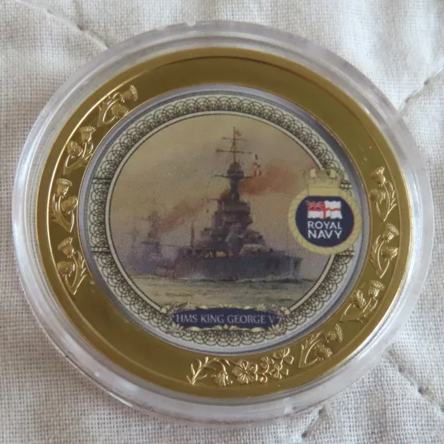 HMS KING GEORGE V 2020 GOLD PLATED 40mm MEDAL - SHIPS OF THE ROYAL NAVY