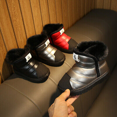 Kids Boys Girls Winter Warm Fur Lined Ankle Snow Boots Waterproof Shoes UK Size