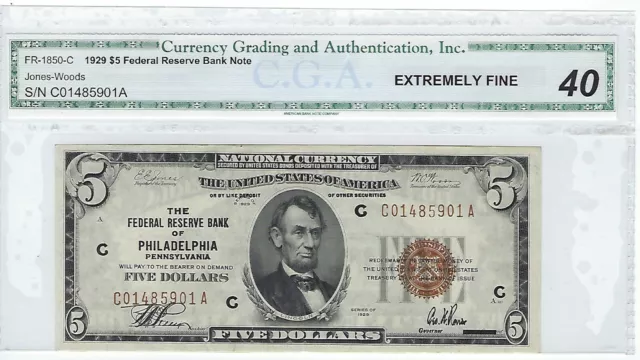 FR-1850C 1929 Series $5 Philadelphia Federal Reserve Note Currency Circulated