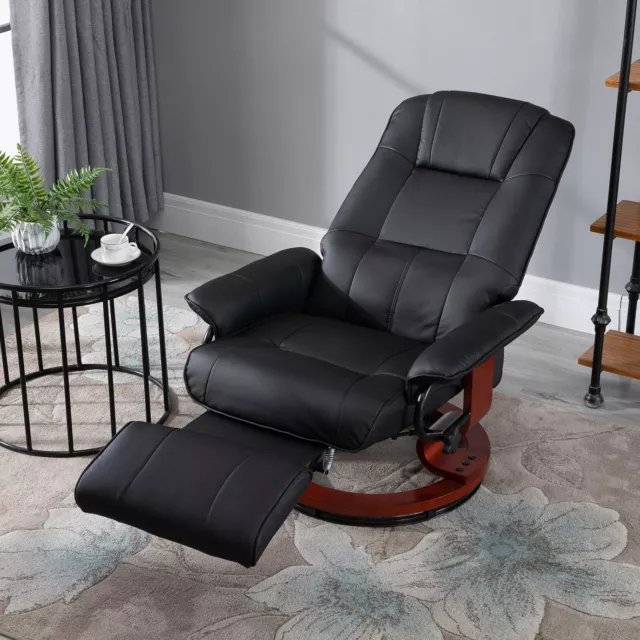 Ergonomic Recliner Sofa Chair PU Leather Armchair Lounger with Footrest, Black
