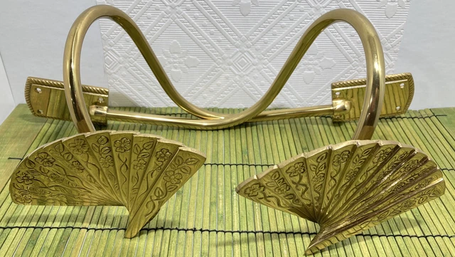 Pair of Vintage Solid Brass Curtain Tiebacks Japanese Fan Asian Drapery India
