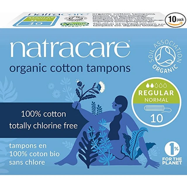 Tampones regulares sin aplicador de algodón orgánico Natracare 10 por paquete
