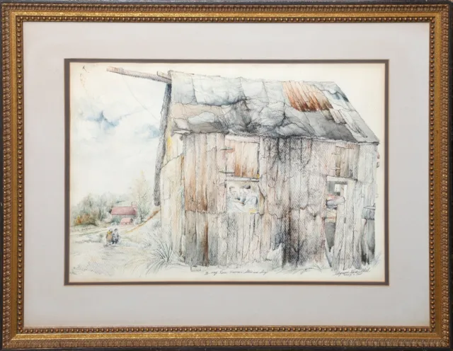 Seymour Rosenthal, Men Praying in Barn, Watercolor and Pencil on Paper, dedicate