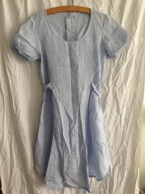 MUJI LINEN BLUE White Pinstripe Shirt Dress Short Sleeves 6.50 - PicClick  UK