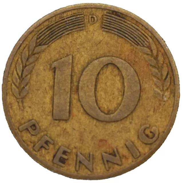 Germany Federal Republic 10 Pfennig 1949 D Brass Clad Steel Coin (AU)