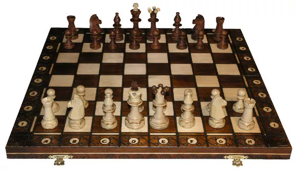 SENATOR WOOD WEIGHTED CHESS SET & 16" FOLDING BOARD - 3" King - BROWN