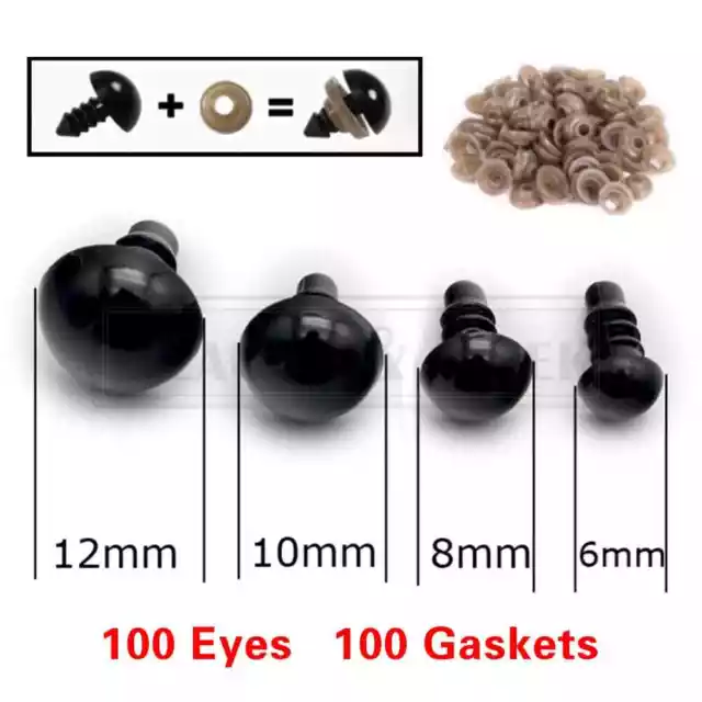 100/200PCS Plastic Safety Eyes For Teddy Bear Doll Toy Animal Felting DIY 6-12mm