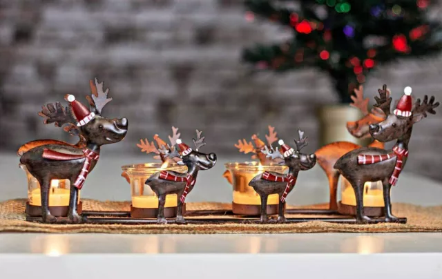 Reindeer Candle Holder Metal Sleigh Christmas Decoration 4 Tealights Xmas Gift