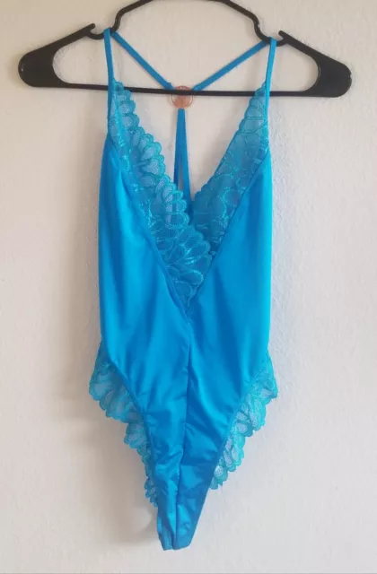 Savage X Fenty Rihanna Blue Lace Sexy Lingerie Bodysuit Size Large Logo NWT