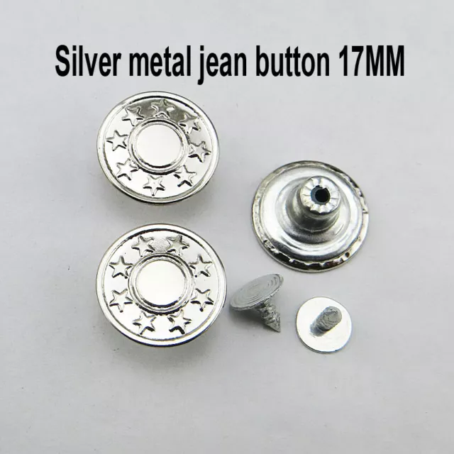 Boutons pression pour jeans anciens argent étoile en métal 20 sets 17 mm