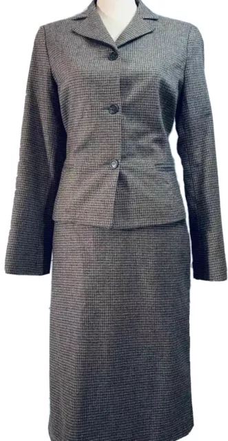 Barneys New York Womens Virgin Wool Button Close Skirt Suit Brown Blue