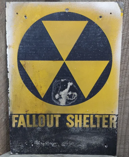 Authentic Vintage Cold War Era Nuclear Fallout Shelter Metal Warning Sign