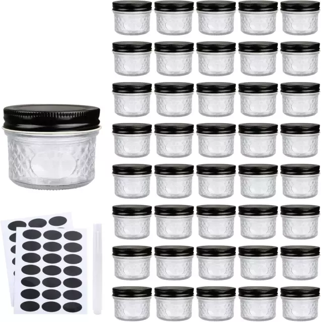 4 oz Glass Jars With Lids（Black）,Small Clear Canning Jars For Caviar,Herb,Jelly,