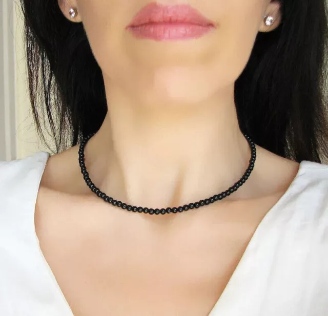 Perles rondes en Tourmaline noire de 4 à 6MM, magnifique collier ras du cou...