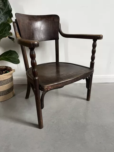 Rare Thonet Fischel Bentwood Carver With Bobbin Armrest Support 1910-20