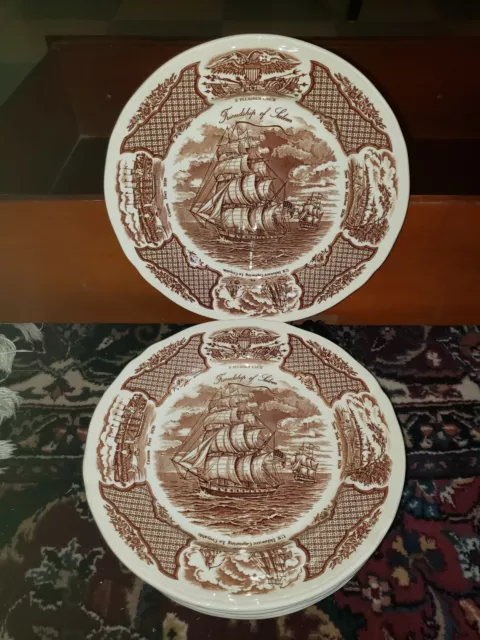 (4)  Alfred Meakin FAIR WINDS Brown Staffordshire England 10-5/8" Dinner Plates