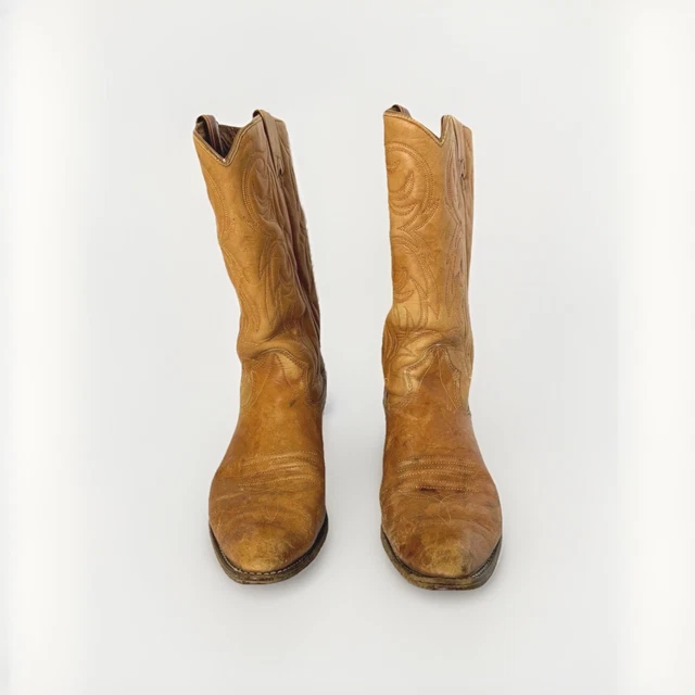 TEXAS ROYAL COWBOY Boots Brown Longhorn Handcrafted Vtg USA  display picture 1