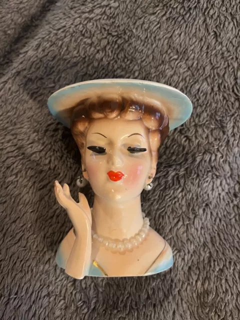 Vintage Lady With Hat Head Vase, 5" tall, marked Made In Japan