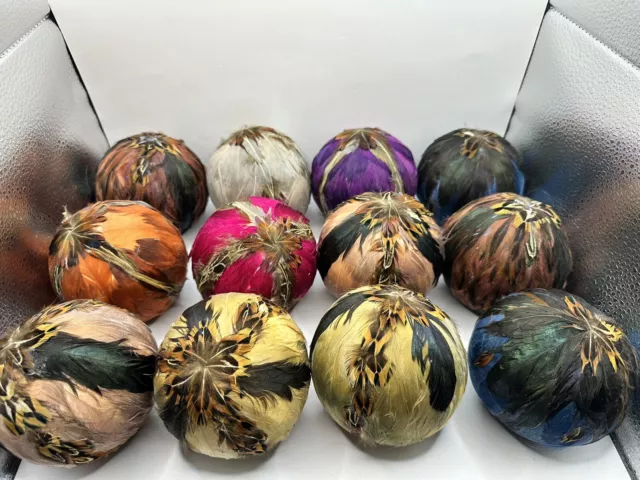 9 Feathered  Orb Balls Decorative Bowl Filler Foam Sphere 2.5 Pheasant,peacock